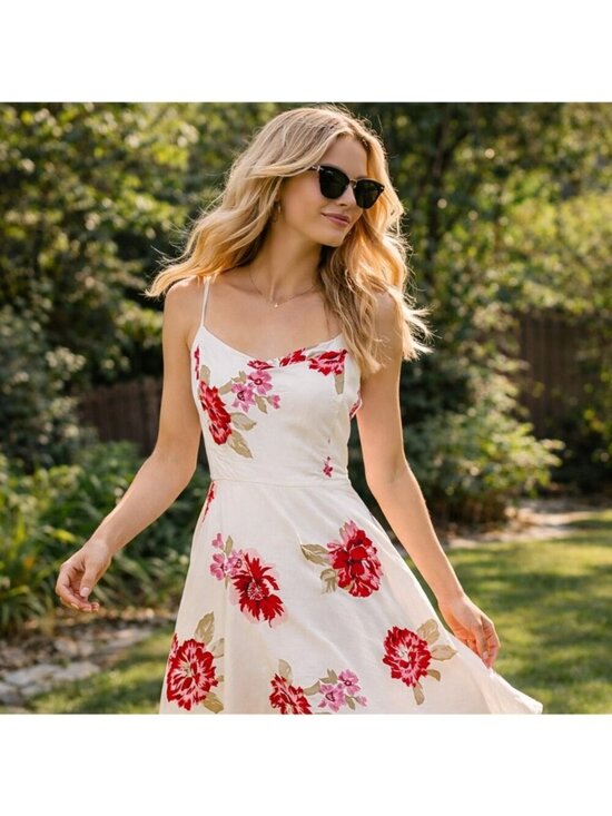 Old Navy Dresses & Skirts - Romantic Coquette Floral Sundress White Red Midi Cottagecore Summer M